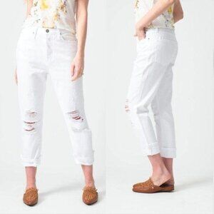 FRAME Le Pegged Jean Blanc Voyage Distressed Rippe